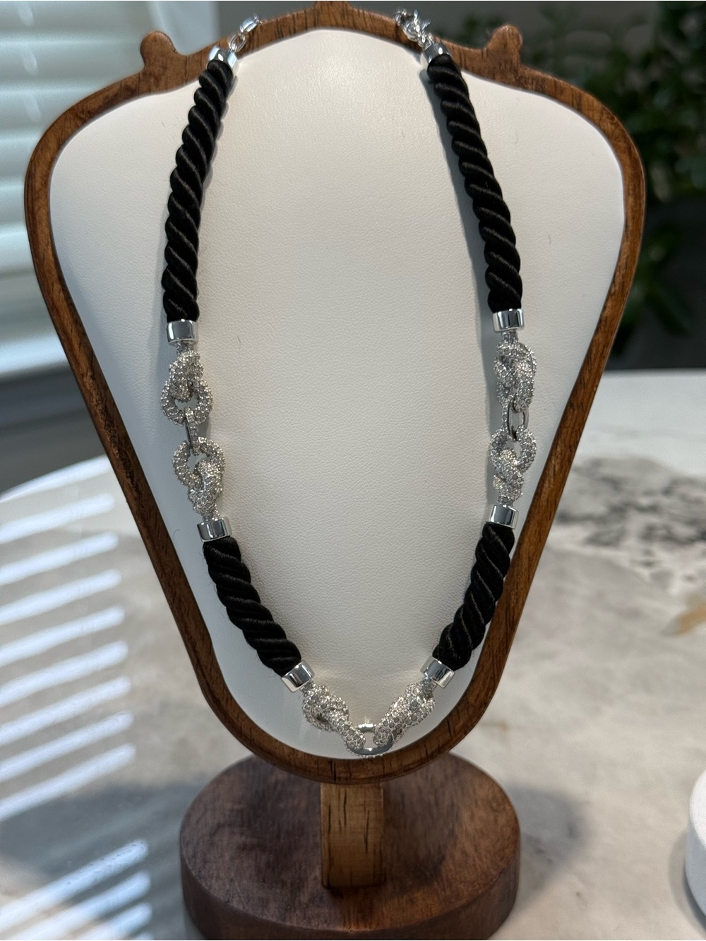 Swarovski Black Rope Necklace with Silver Crystal Links